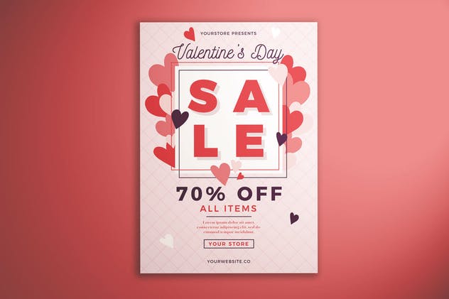 情人节节日促销海报设计模板v1 Valentine’s Day Sale Flyer Vol. 01插图(4)