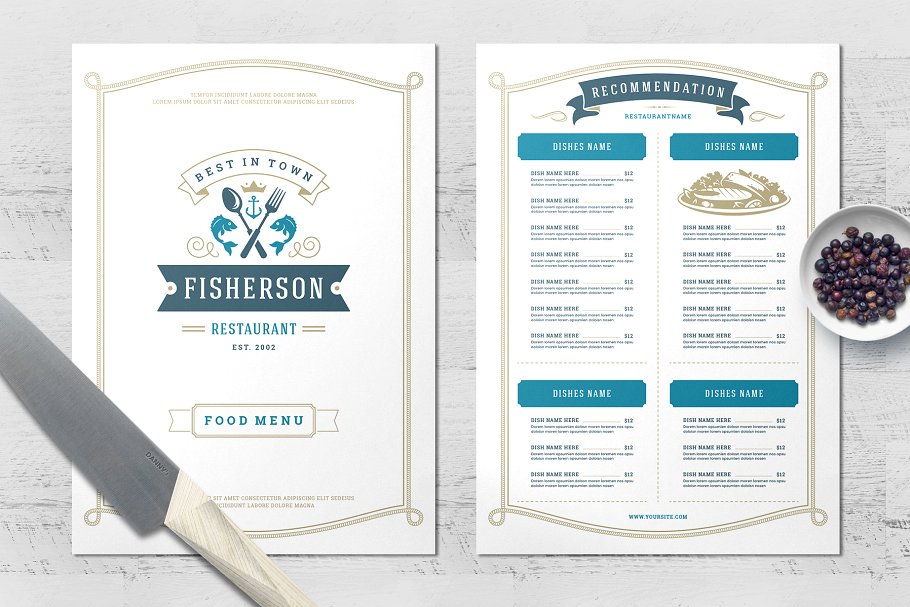 海鲜餐厅菜单模板&店招模板 Seafood Menu Template and Logo插图(1)