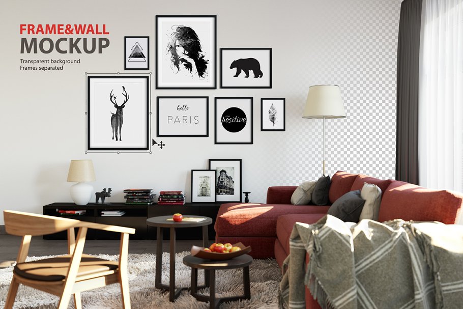 居家室内相框画框&墙纸设计样机模板 Interior Frame & Wall Mockup 02插图