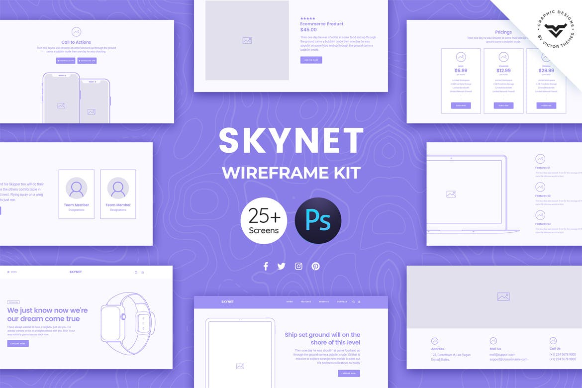 25+网站设计线框图设计套件PSD模板 Skynet Web Wireframe Kit插图1