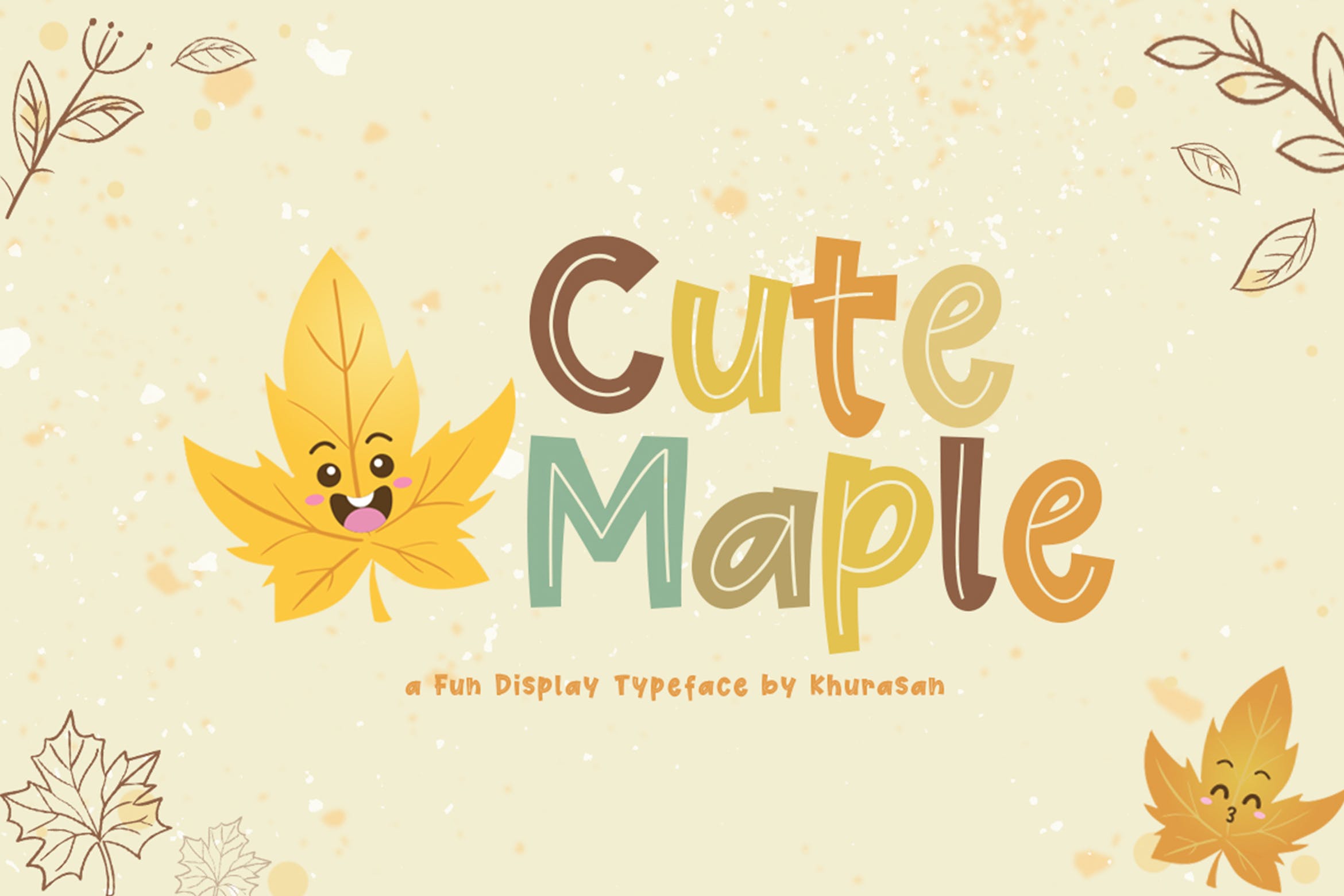 可爱风格枫叶装饰设计英文无衬线字体 Cute Maple Font插图