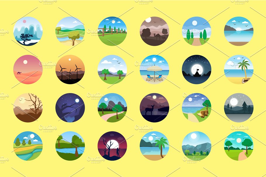 176个扁平风圆形风景图标 176 Flat Rounded Landscape Icons插图(4)