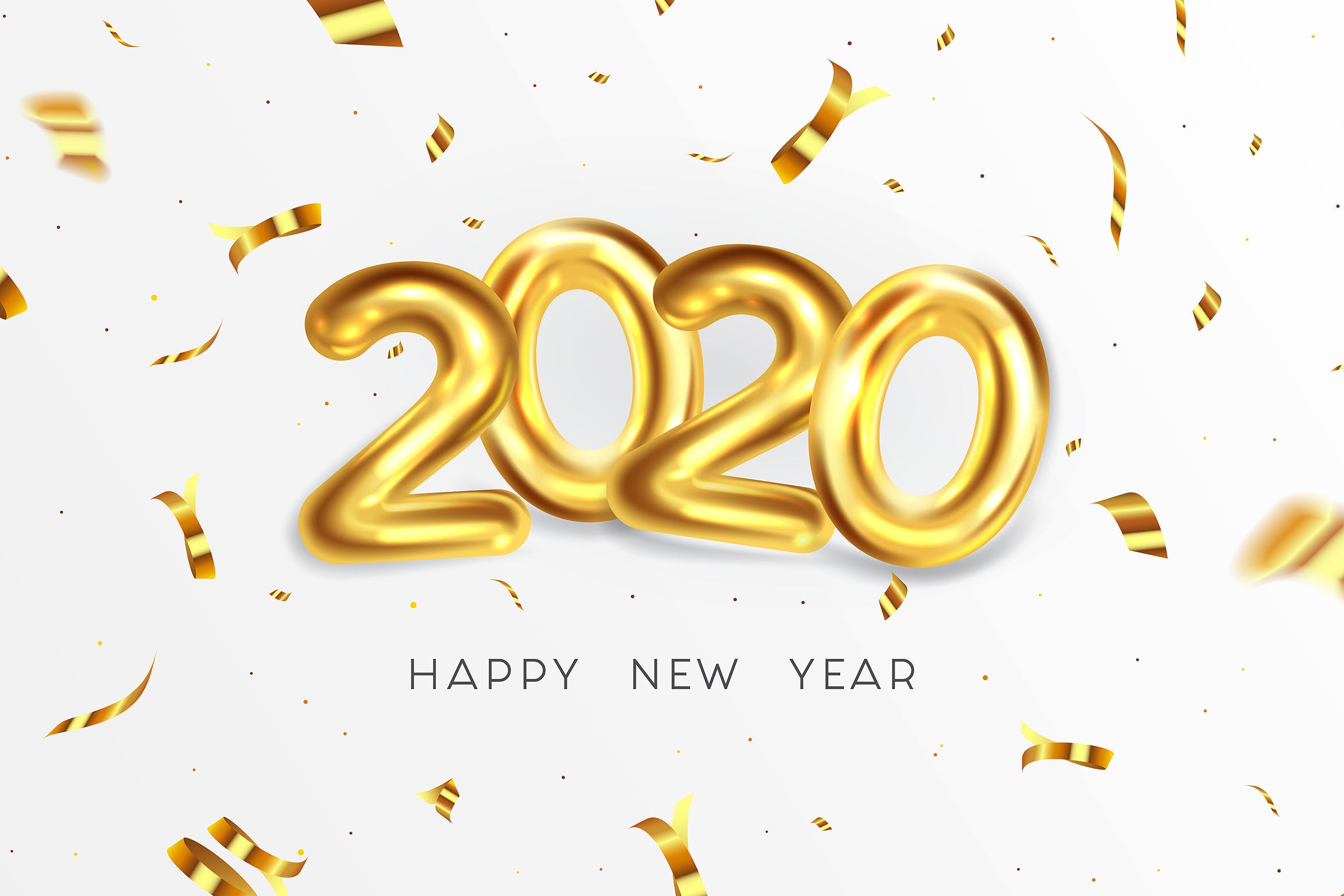 2020年金属字体特效新年贺卡设计模板 Happy New Year 2020 greeting card插图