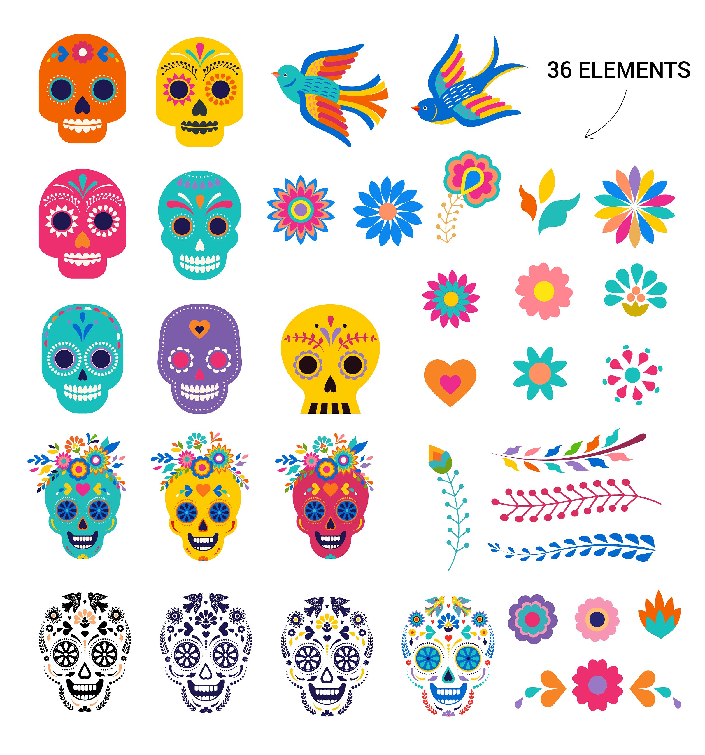 墨西哥亡灵节马克笔手绘插画 Day of the Dead – Mexican collection插图9