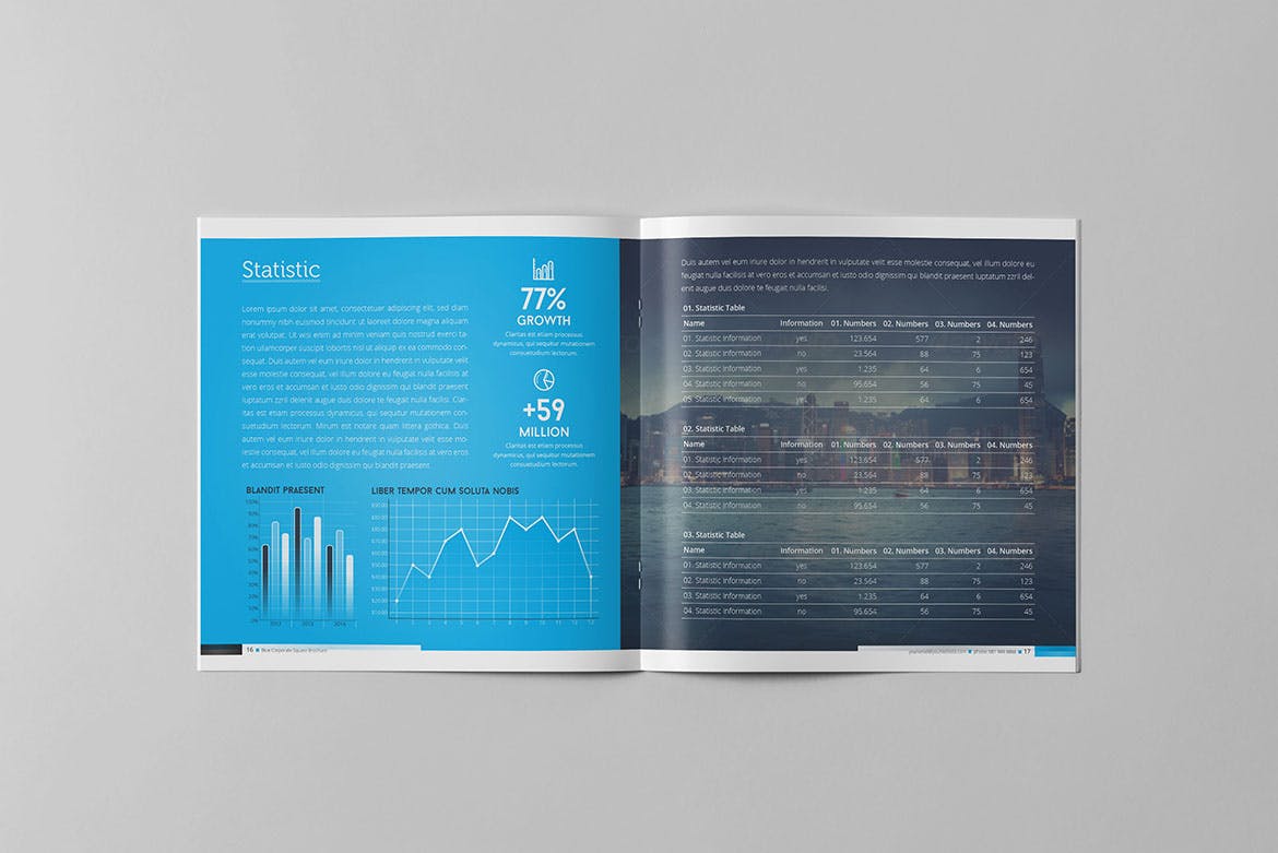 信息科技企业公司画册设计模板素材 Blue Corporate Square Brochure插图8