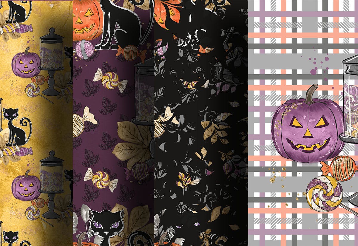 万圣节节日元素数码纸张背景图片素材 Halloween Candy digital paper pack插图(2)