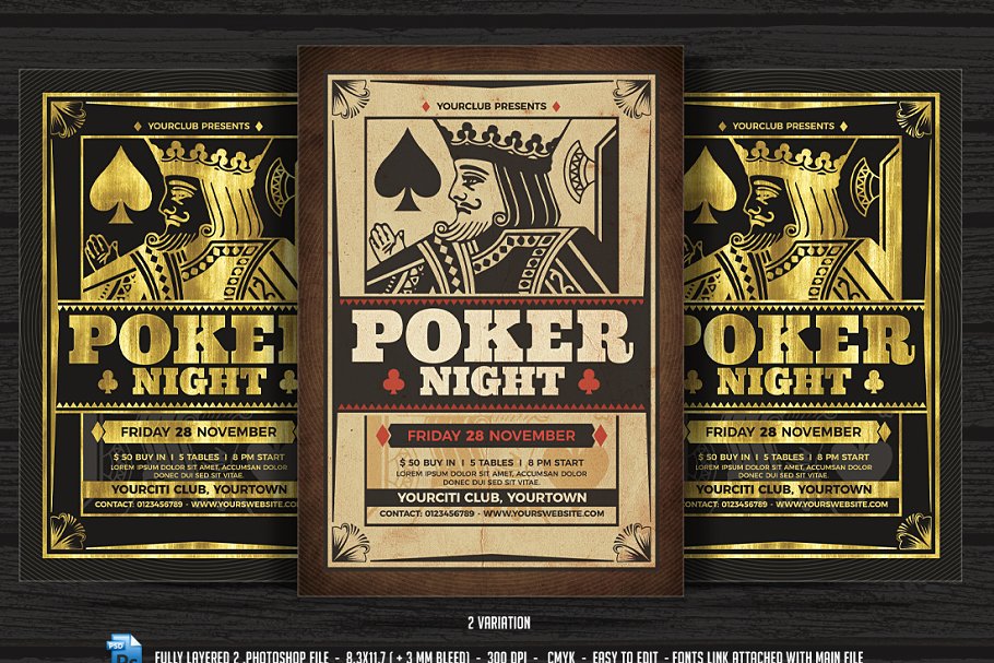 扑克爱好者之夜活动传单模板 Poker Night Flyer Template插图