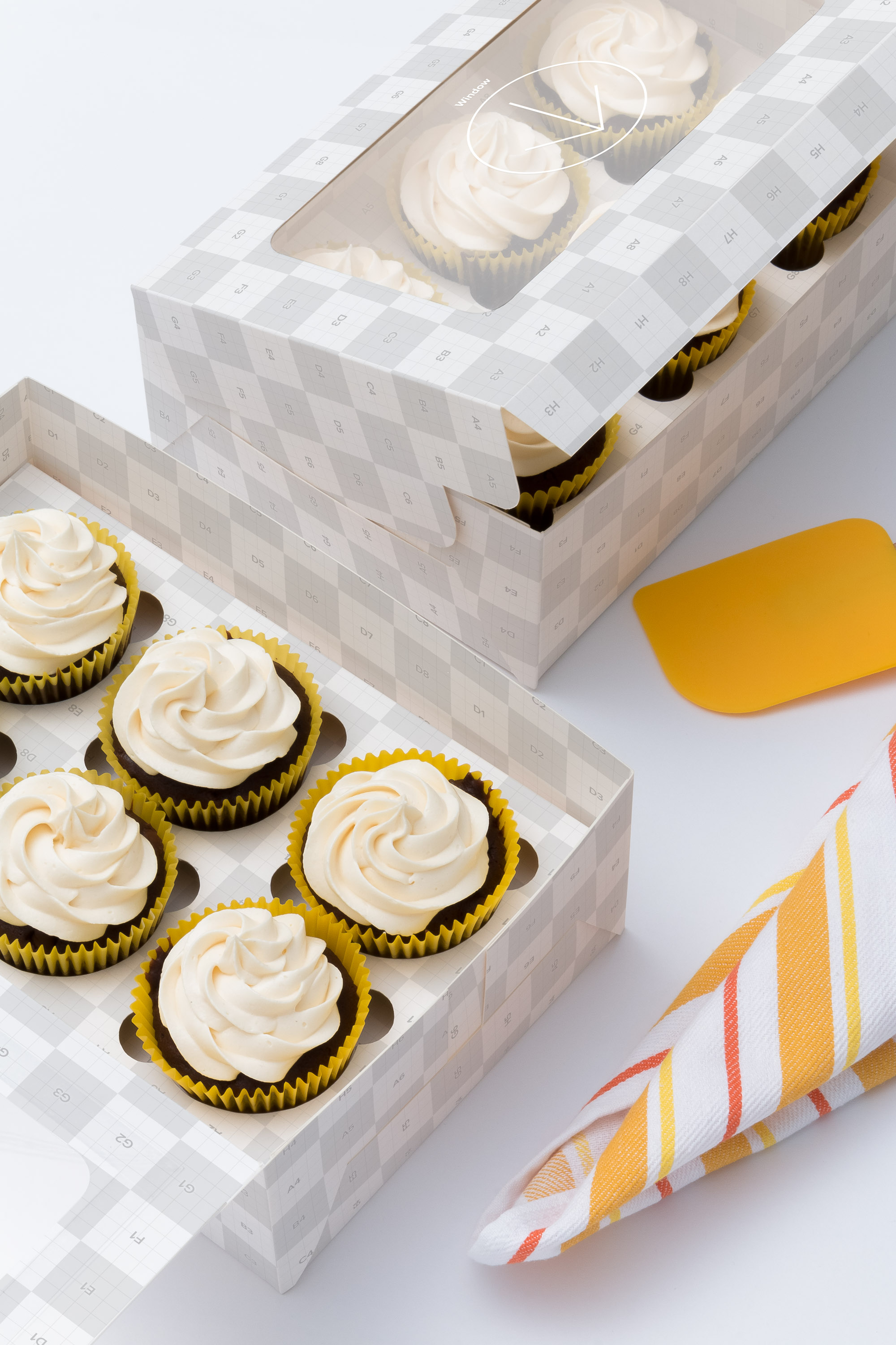 六个装纸杯蛋糕甜点纸盒包装盒设计样机04 Six Cupcake Box Mockup 04插图2