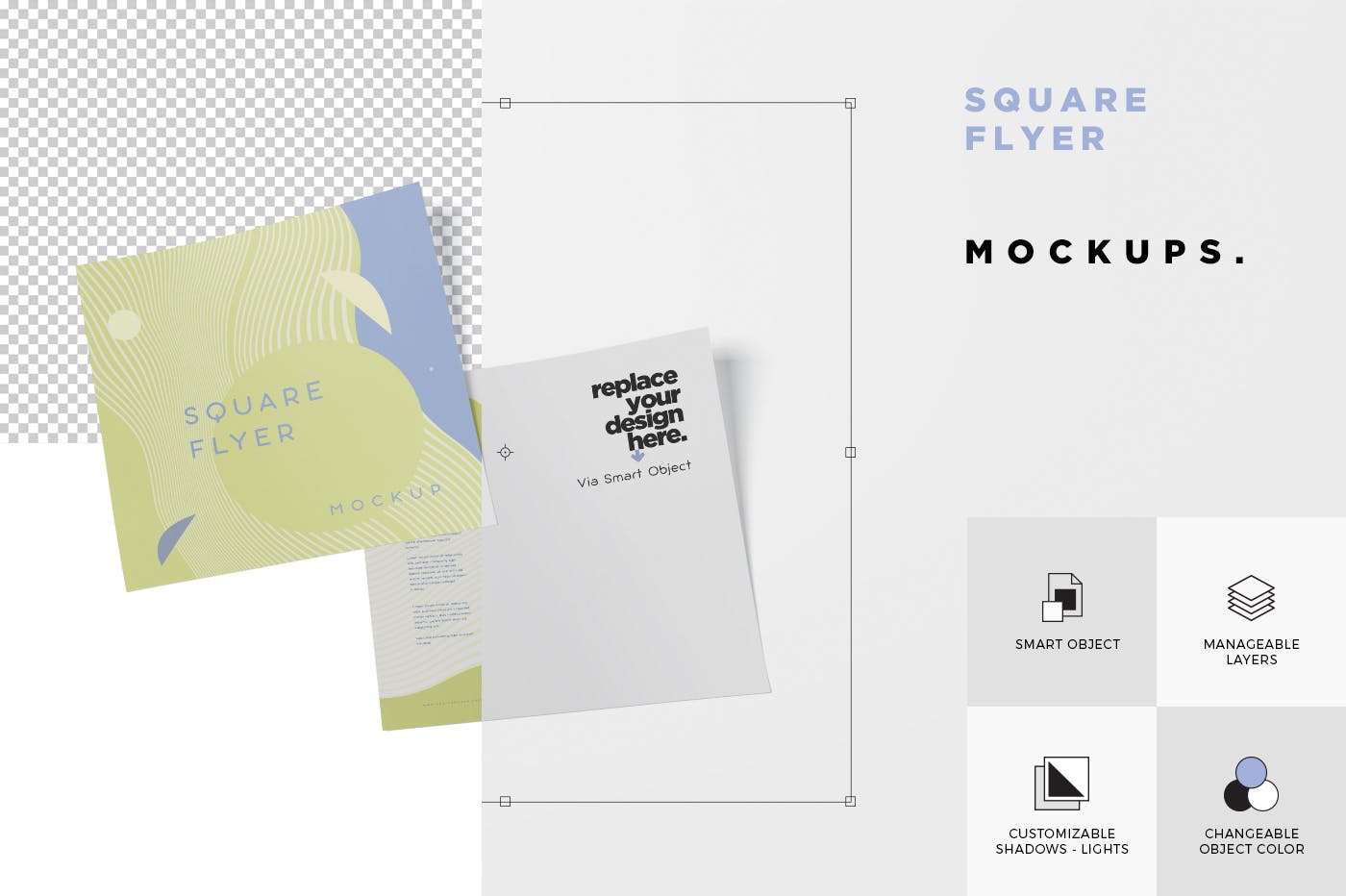 方形企业宣传单设计效果图样机 Square Flyer Mock-Up插图5