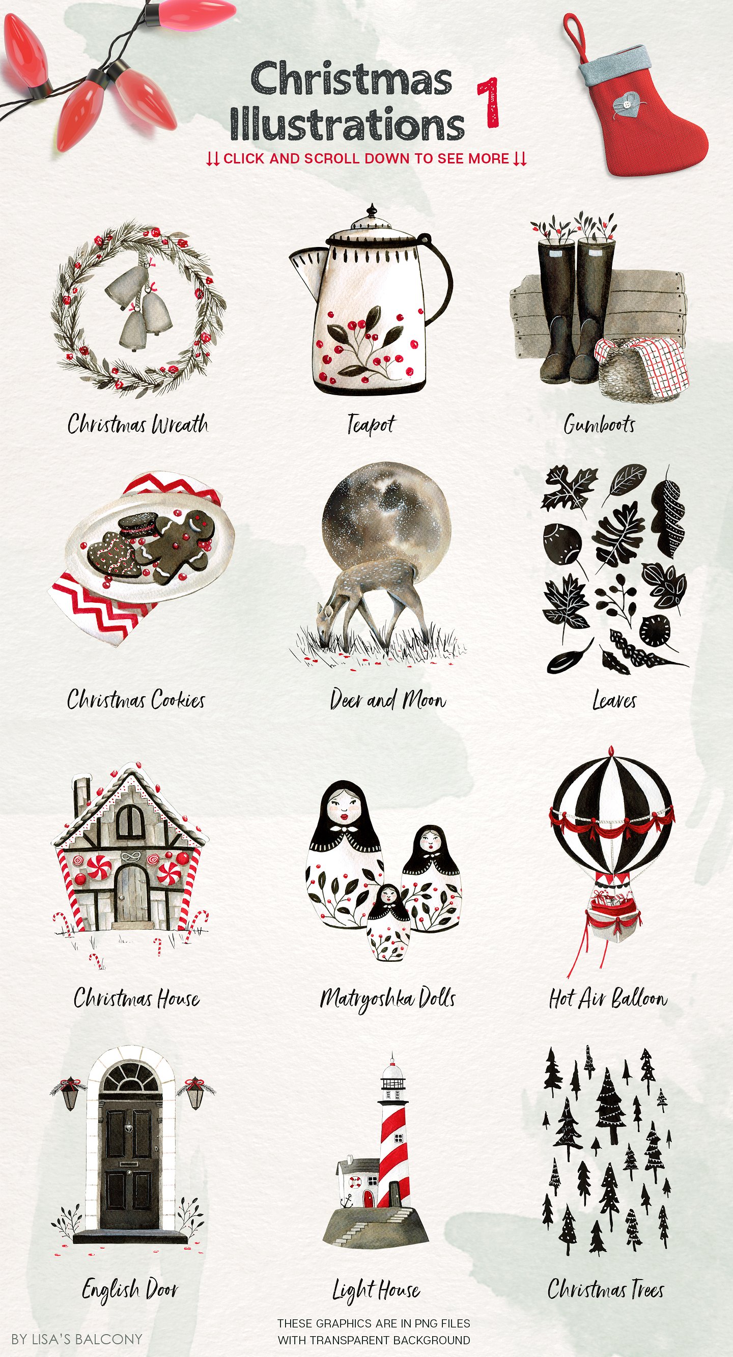 Christmas Illustration Inktober漂亮实用的圣诞节手绘插画素材合辑下载[psd,png]插图2