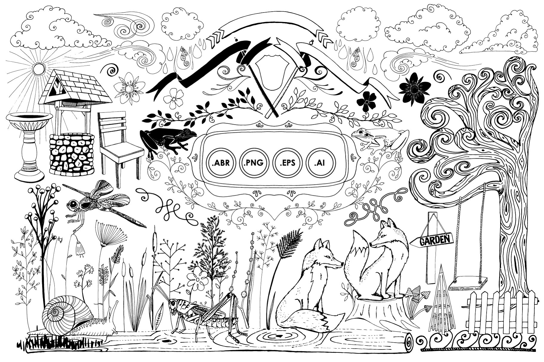 森林动物异想天开花园手绘设计元素 Woodland Animals Whimsical Garden插图(1)