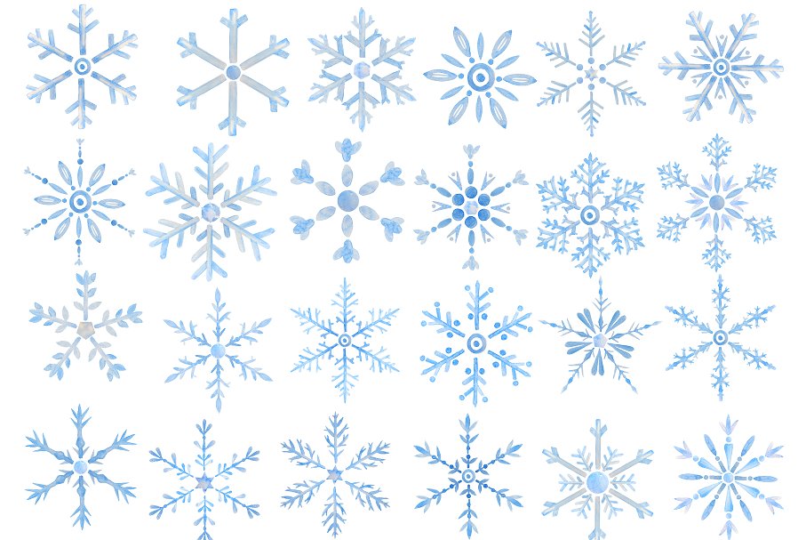 手绘水彩雪花剪贴画合集 Watercolor Snowflake Clipart插图2