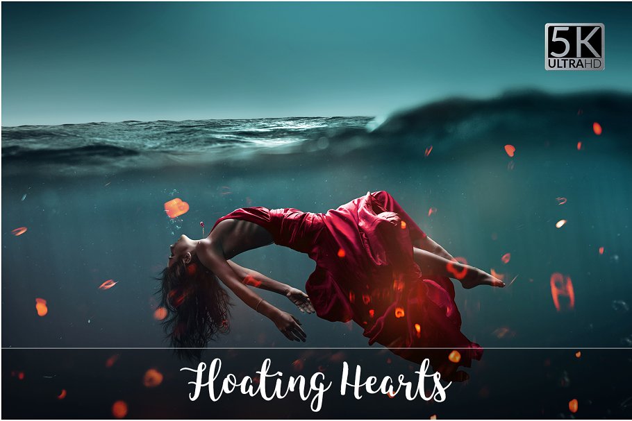 高分辨率浮动心形照片效果处理叠层 5K Floating Hearts Overlays插图