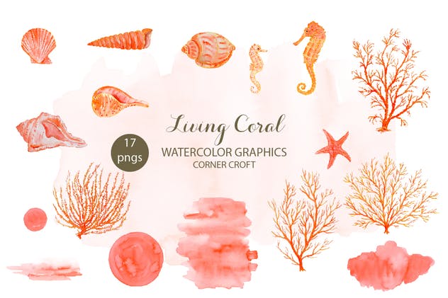 海洋生物水彩插画素材 Watercolor clipart living Coral插图(1)