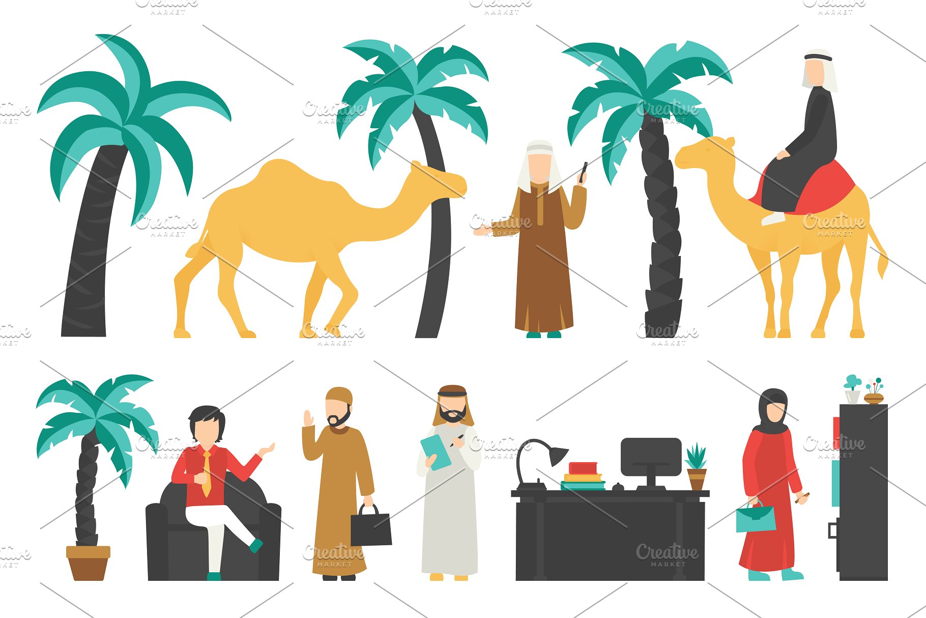 迪拜人物风情扁平化设计插画 Dubai – flat people set插图(5)