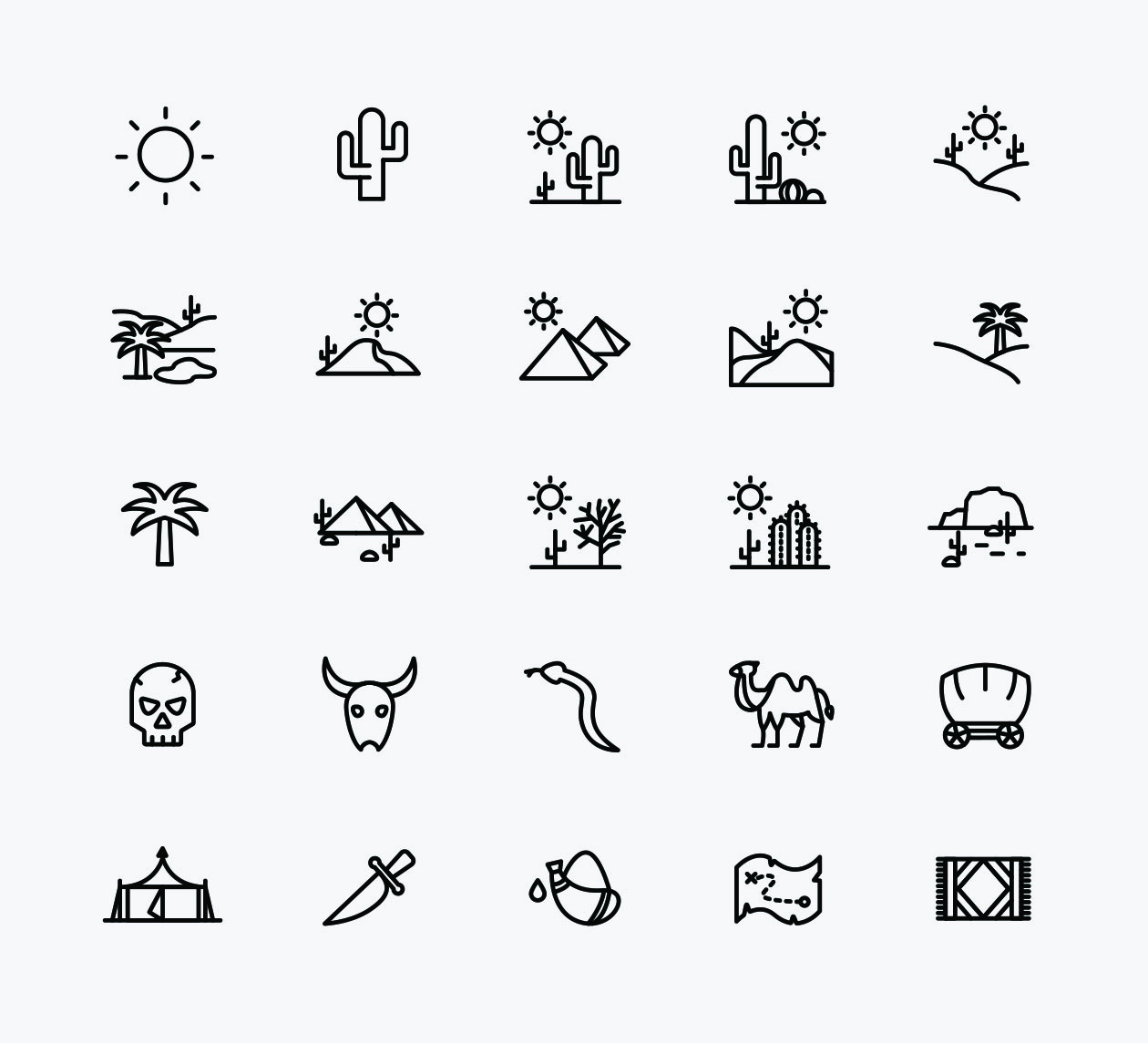 25枚沙漠主题线性矢量图标 25 Desert Line Icons – Vector插图(2)