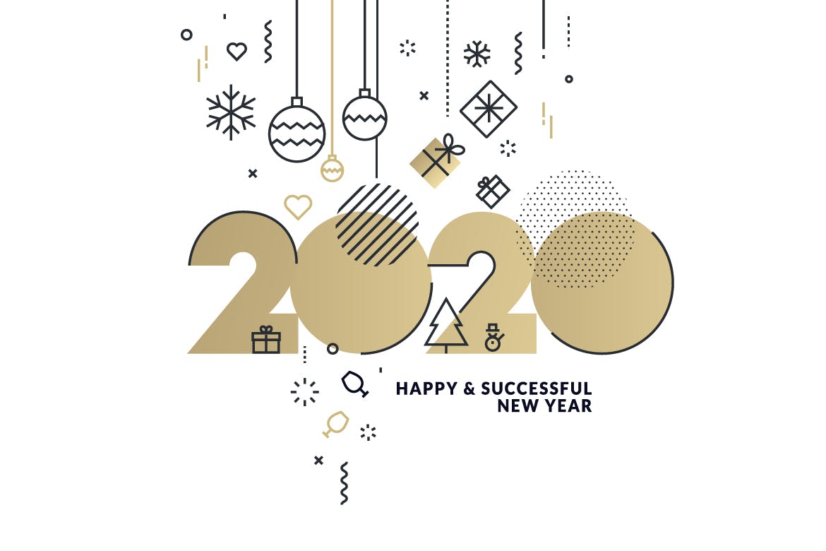 圣诞节&2020年新年主题创意数字矢量插画设计素材v1 Happy New Year 2020 business greeting card插图1