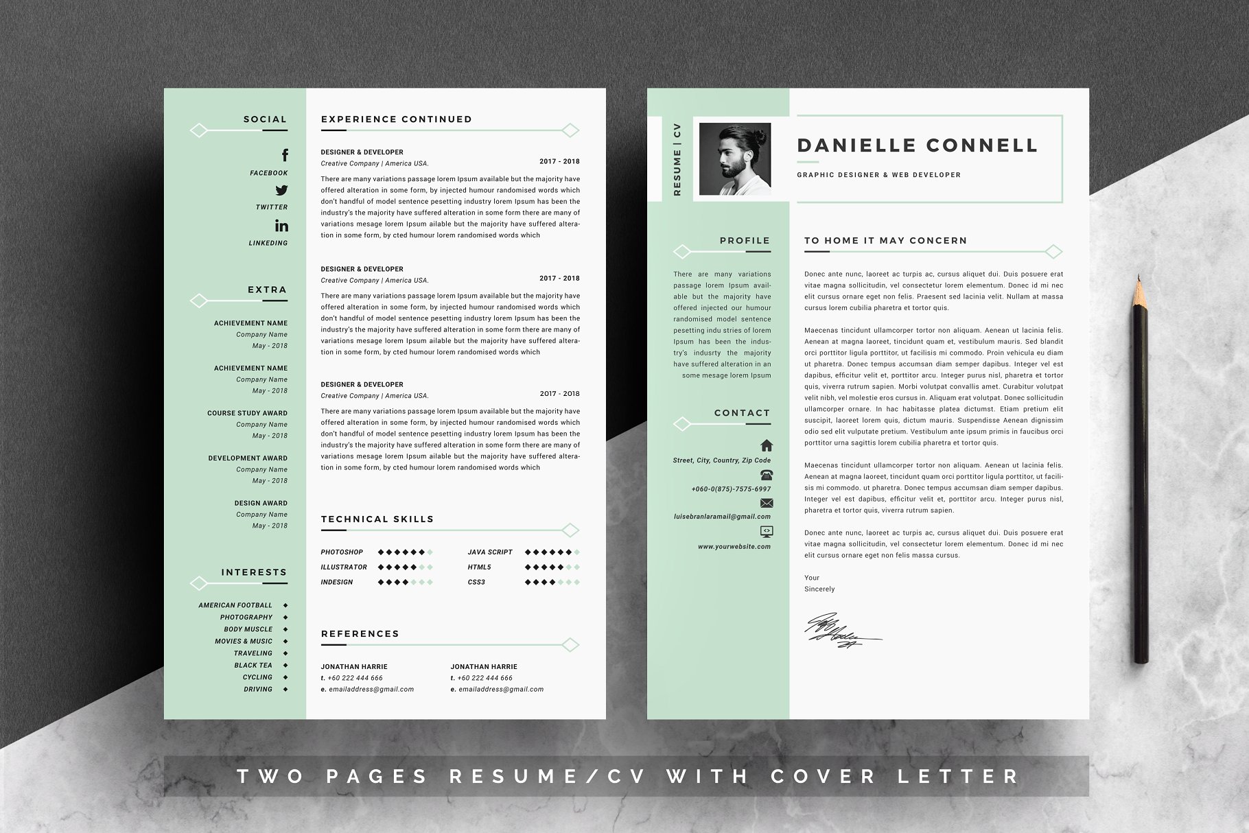 精致优雅的Word简历模板及求职信模板  Word Resume Template & Cover Letter插图3