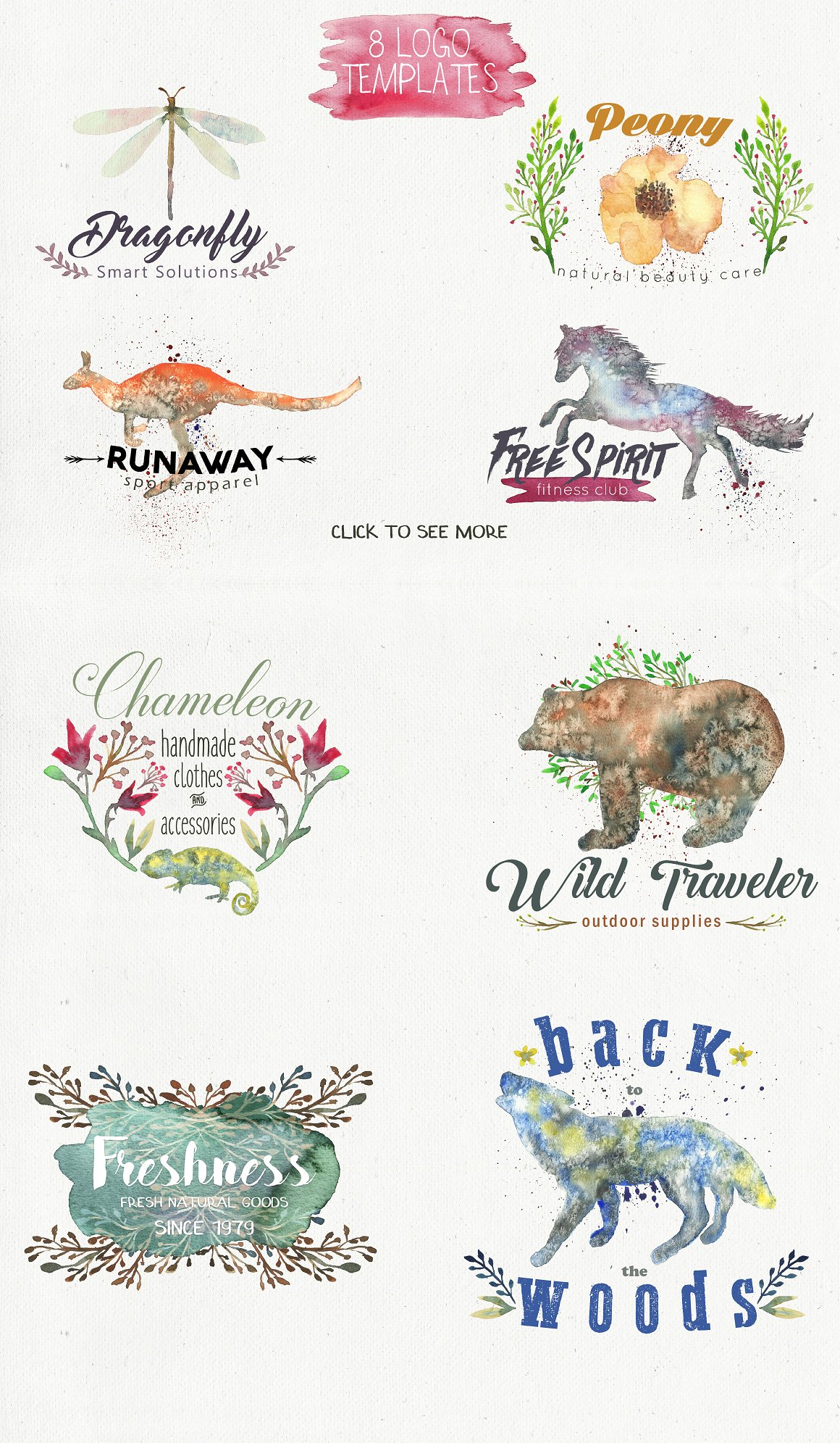 极力推荐：动物水彩剪贴画、纹理、Logo模板等合集 Animal Zone Watercolor collection[1.48GB]插图2