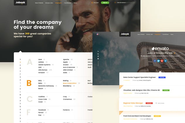 创意招聘网站设计PSD模板 Jobook – A Unique Job Board Website PSD Template插图(6)
