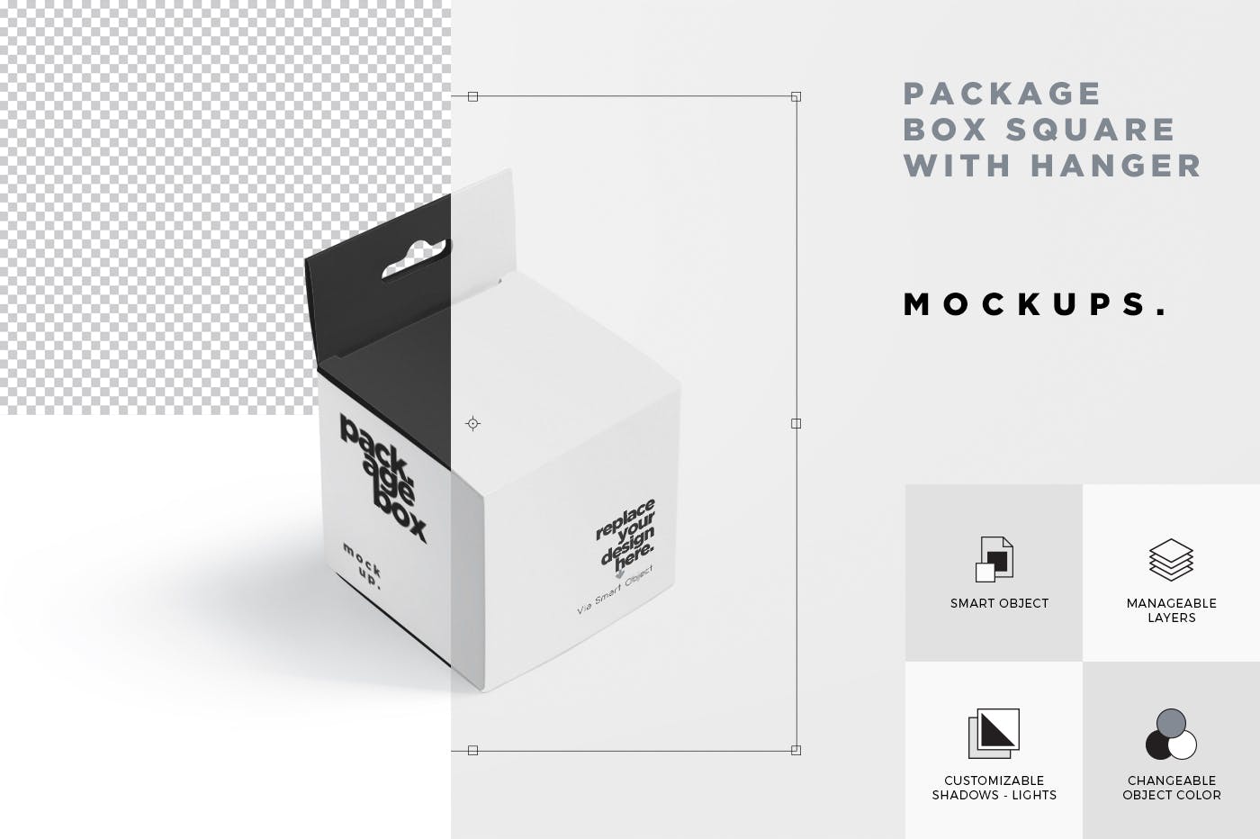 挂耳式方形产品包装盒样机模板 Package Box Mockup Set – Square With Hanger插图6