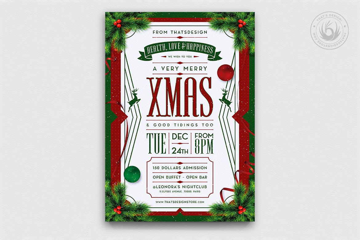 夜店俱乐部平安夜活动海报传单设计模板v8 Christmas Eve Flyer Template V8插图