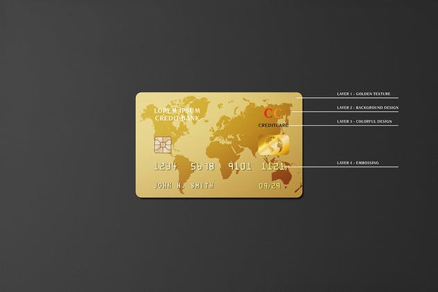 高端亮金风格银行信用卡样机 Golden Credit Card Mockup插图(1)