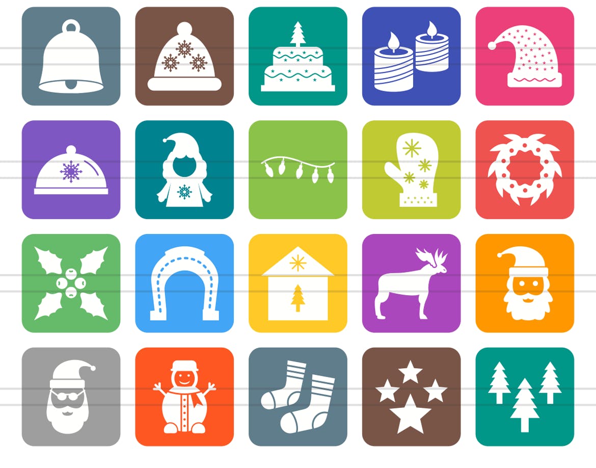 40枚圣诞节主题圆角填充图标素材 40 Christmas Filled Round Corner Icons插图(2)