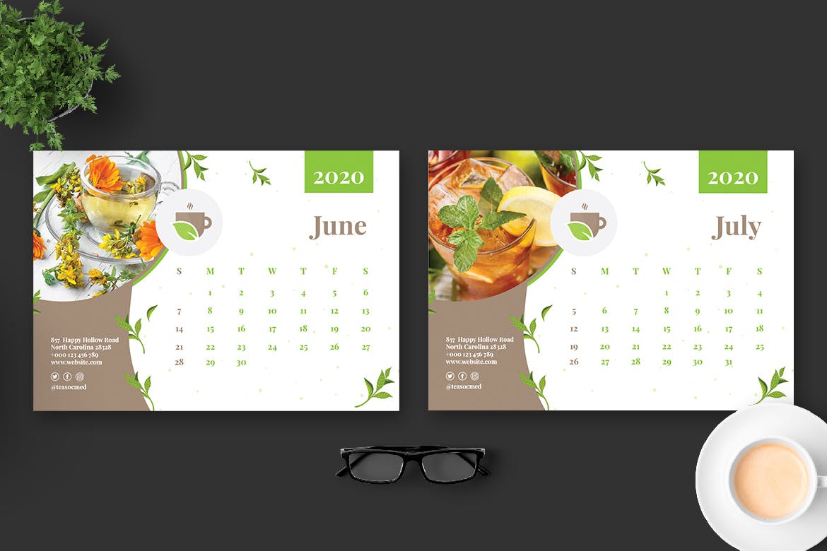 茶文化茶叶品牌定制2020年活页台历表设计模板 2020 Tea Herbal Green Calendar Pro插图4