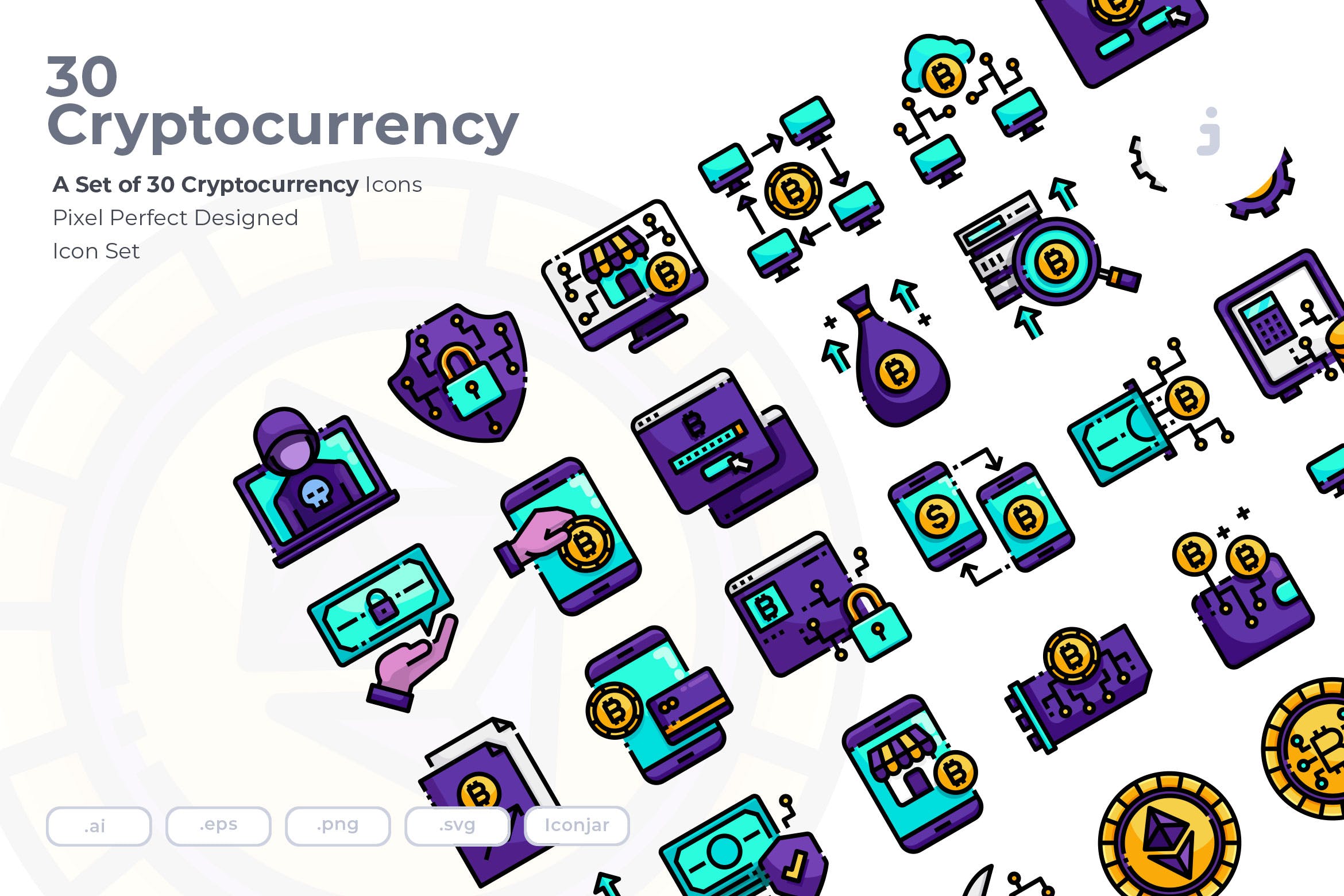 30枚加密货币主题矢量概念图标 30 Cryptocurrency Icons插图