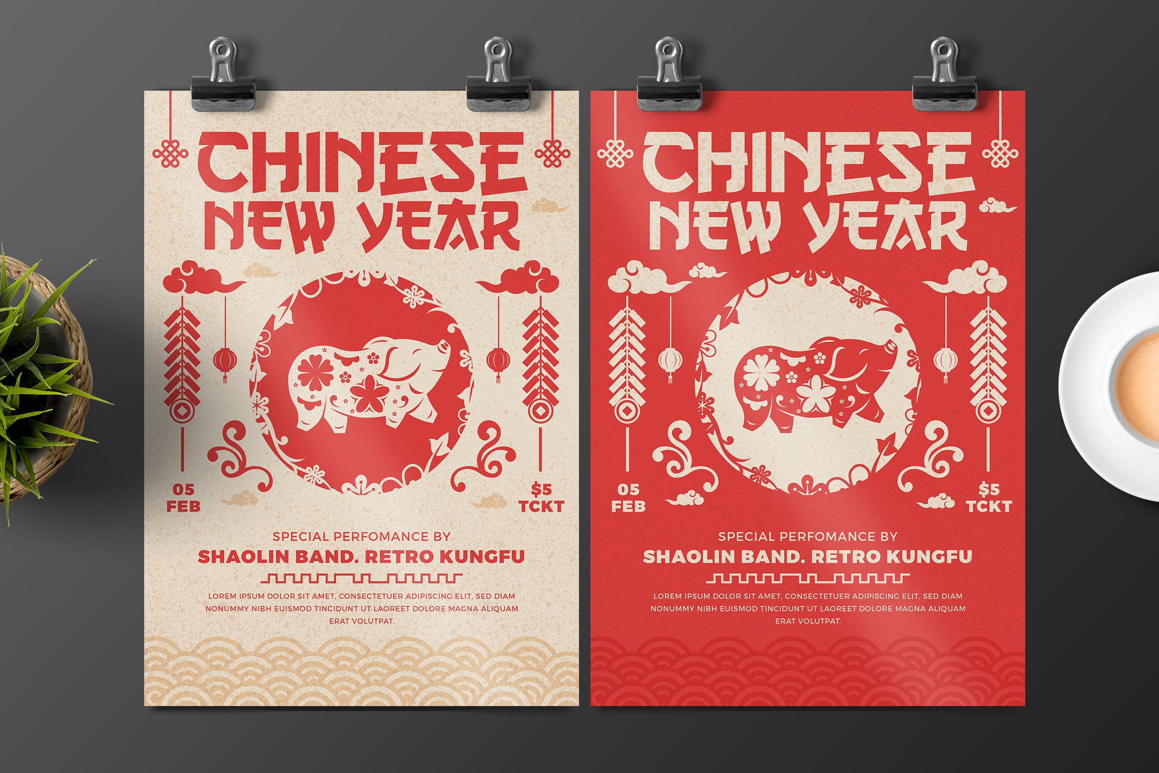 中国剪纸文化新年海报传单设计模板 Chinese New year插图