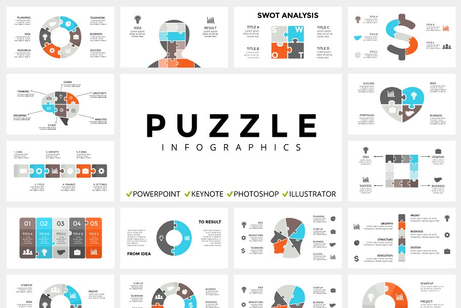高科技主题信息图表模板 PUZZLE – Free Updates插图