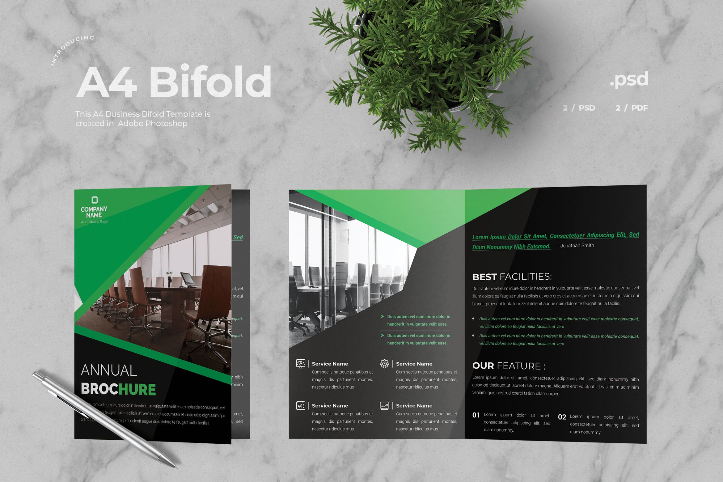 高端上市公司介绍对折页宣传册设计模板v2 Business Bifold Brochure插图