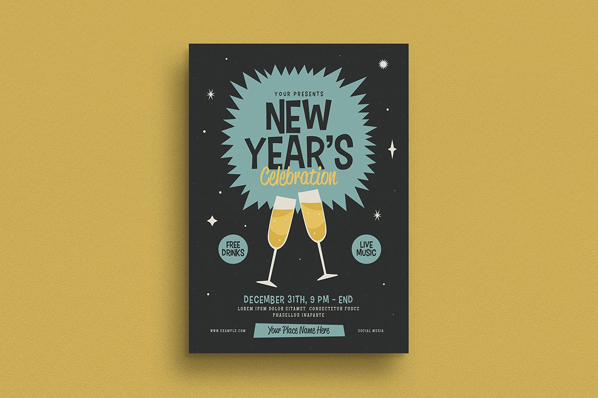 复古设计风格新年主题活动传单海报模板 Retro New Year’s Event Flyer插图(1)