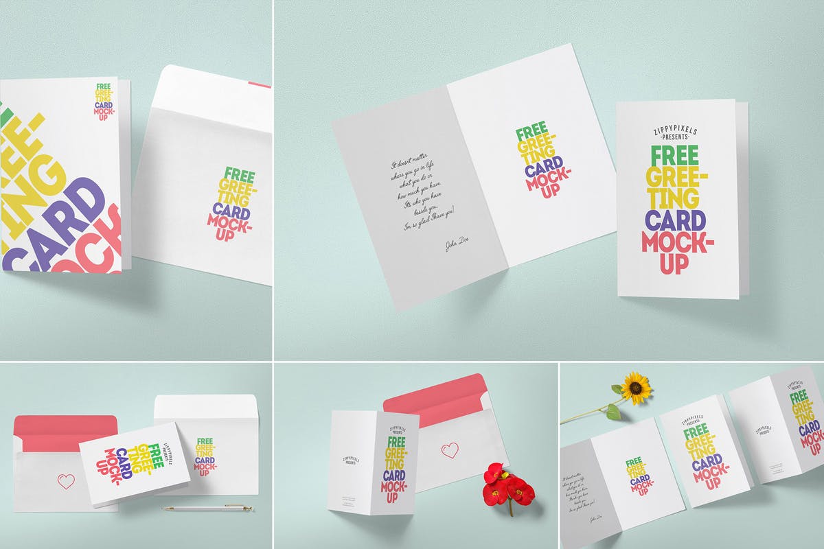 多用途祝福贺卡样机模板 Multipurpose Greeting Card Mockups插图