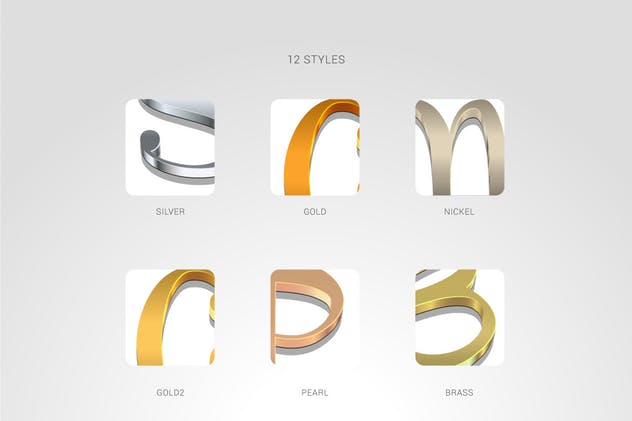 3D金属质感字体特效AI图层样式 Metallic Styles for Illustrator插图(3)