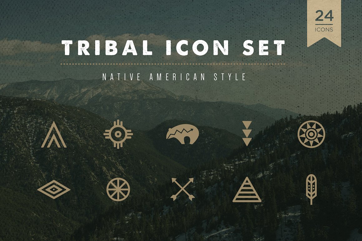 美国土著部落手绘矢量图标集 Tribal Icon Set插图