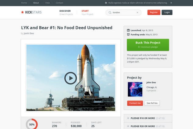 类Kickstars众筹网站设计PSD网站模板 Kickstars – Crowdfunding PSD Template插图(2)