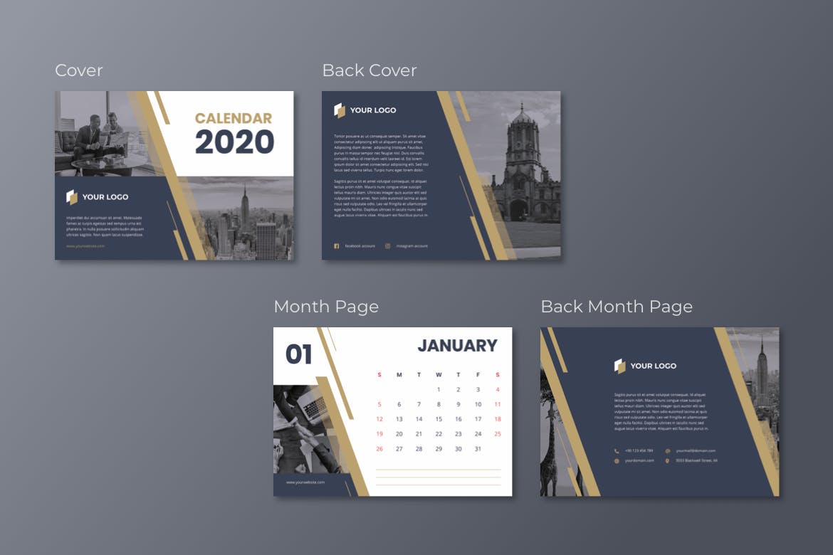 2020年企业定制活页日历设计模板 Corporate Calendar 2020插图(1)