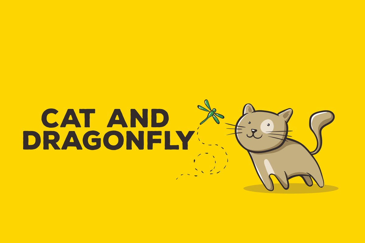 猫咪&蜻蜓矢量插画设计素材 Cat and Dragonfly Illustration Artwork插图