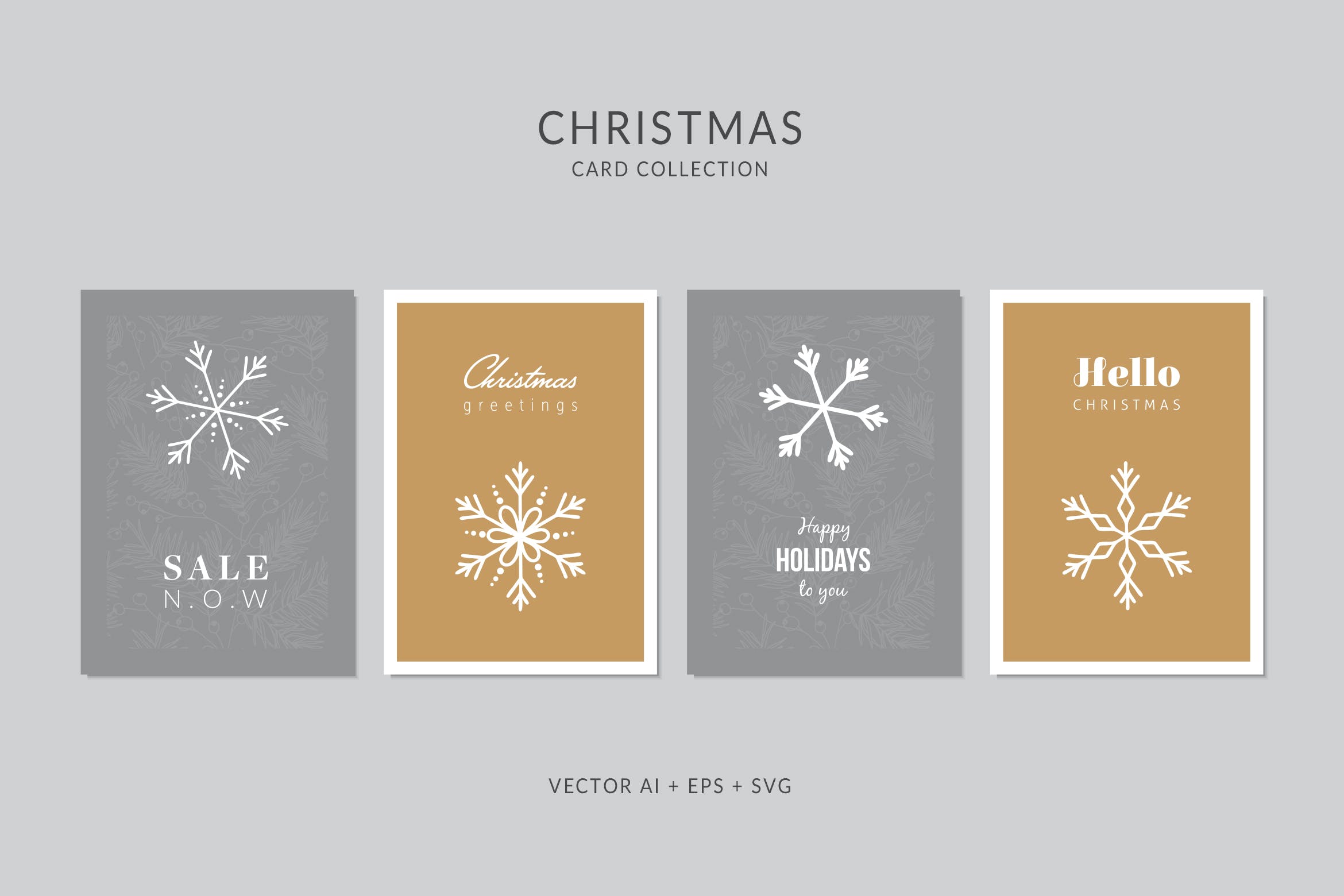 创意雪花手绘图案圣诞节贺卡矢量设计模板集 Christmas Greeting Card Vector Set插图