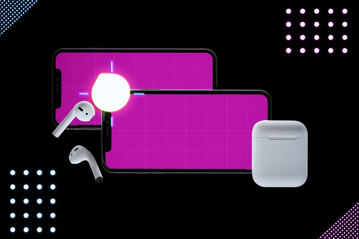 在线音乐APP设计效果图样机模板 Neon Music App MockUp插图(10)