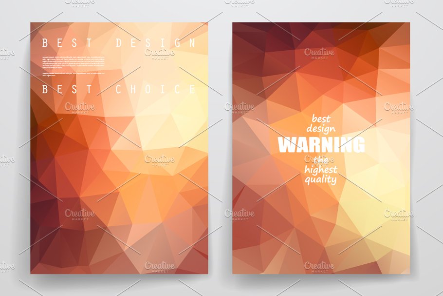 渐变色彩多边形抽象图形背景小册子模板 Set of brochures in poligonal style插图3
