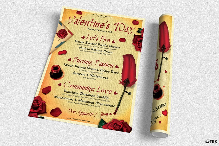 情人节主题传单+菜单PSD模板 V5 Valentines Day Flyer+Menu PSD V5插图(2)