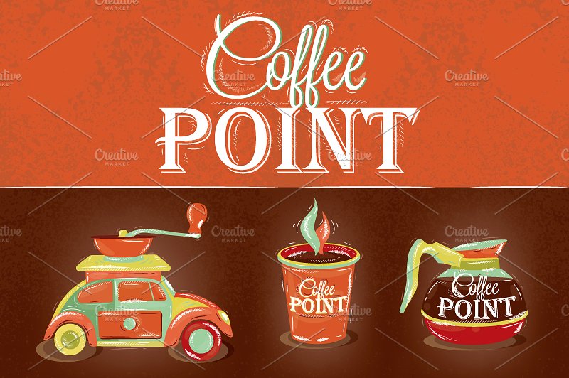 咖啡店复古海报模板 Retro poster coffee point插图