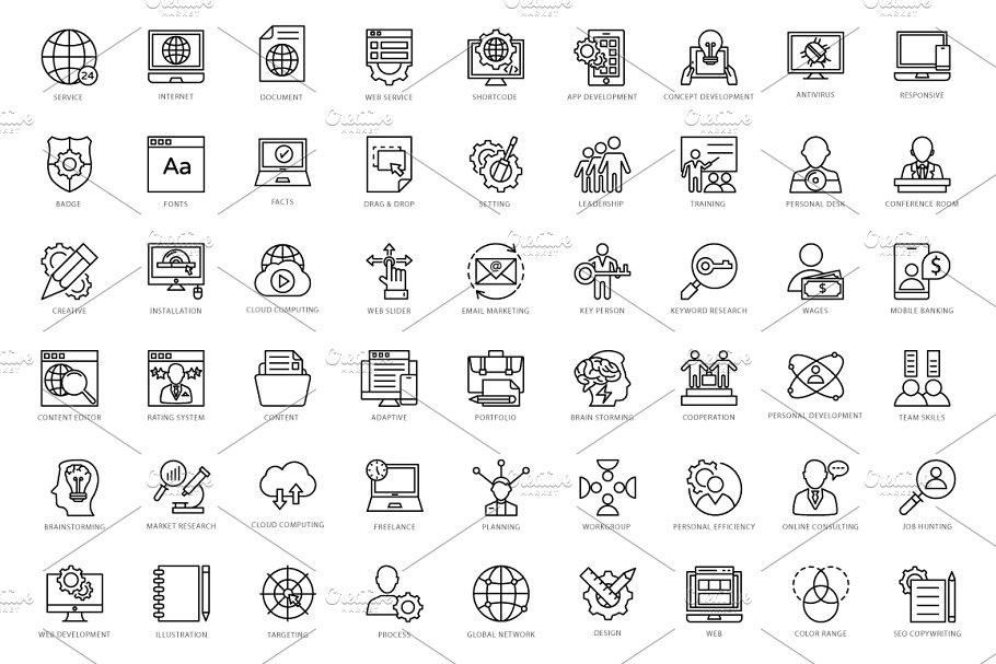 432个互联网领域Web线条图标 432 Web Line Icons插图(6)