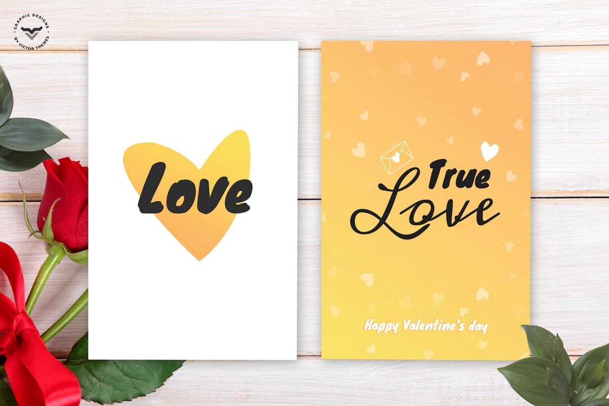 情人节主题心形图案背景贺卡PSD模板 Valentines Day Greeting Card Template插图
