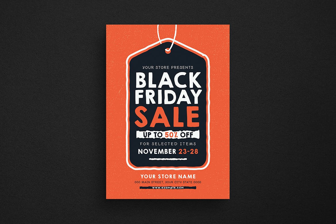 创意手绘吊牌黒五促销活动海报/电子海报设计模板 Black Friday Flyer + Instagram Post插图(1)