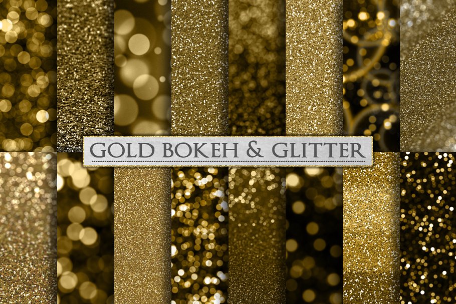 奢华金色闪光散景背景纹理 Gold Bokeh and Glitter Backgrounds插图
