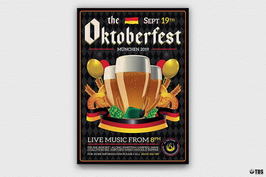 德国慕尼黑啤酒节宣传传单PSD模板V12 Oktoberfest Flyer PSD V12插图(1)